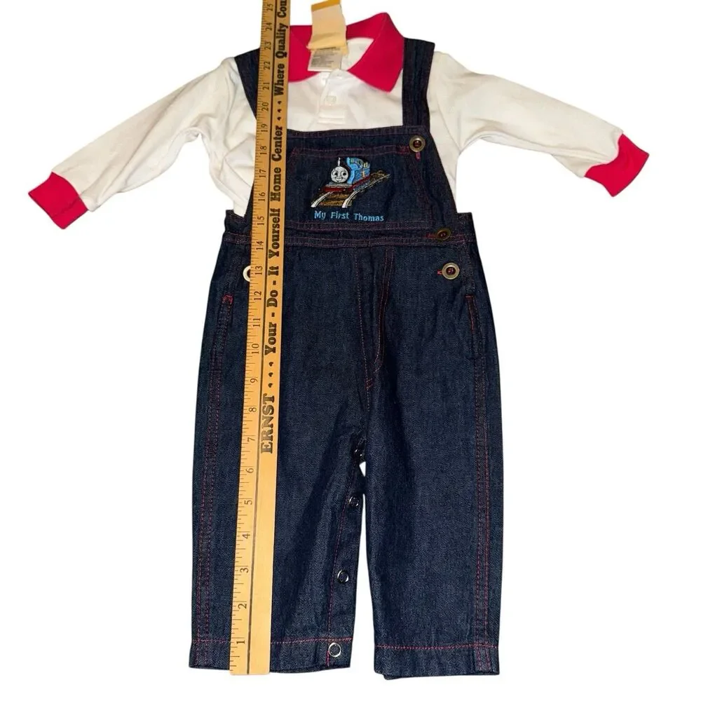 NWT Vintage Y2K Boys Thomas The Train Overalls Denim And Shirt Embroidered‎ 12m